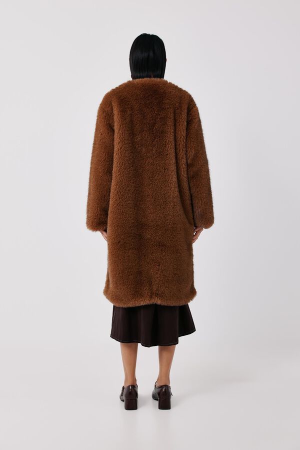 Cortefiel Long faux fur coat Beige