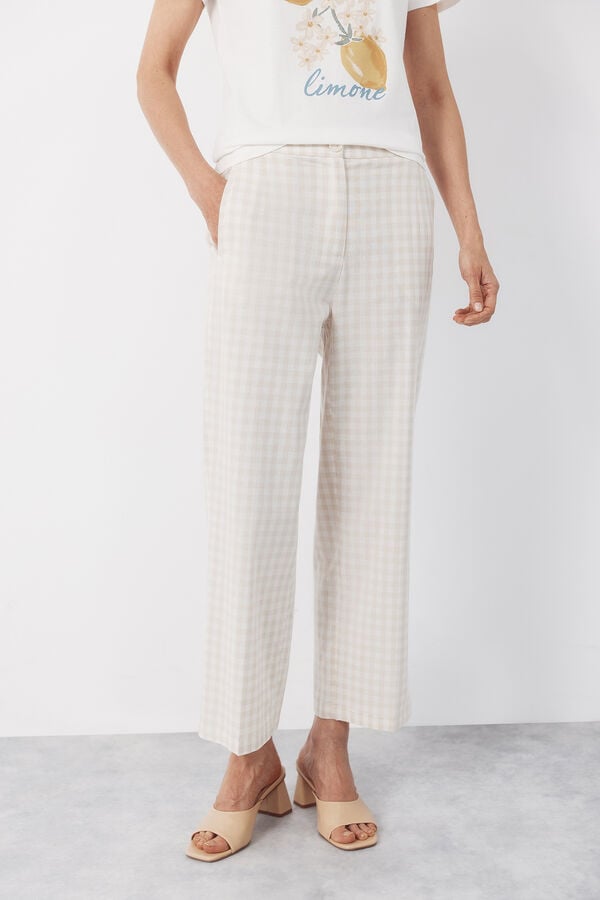 Cortefiel Gingham trousers Printed white