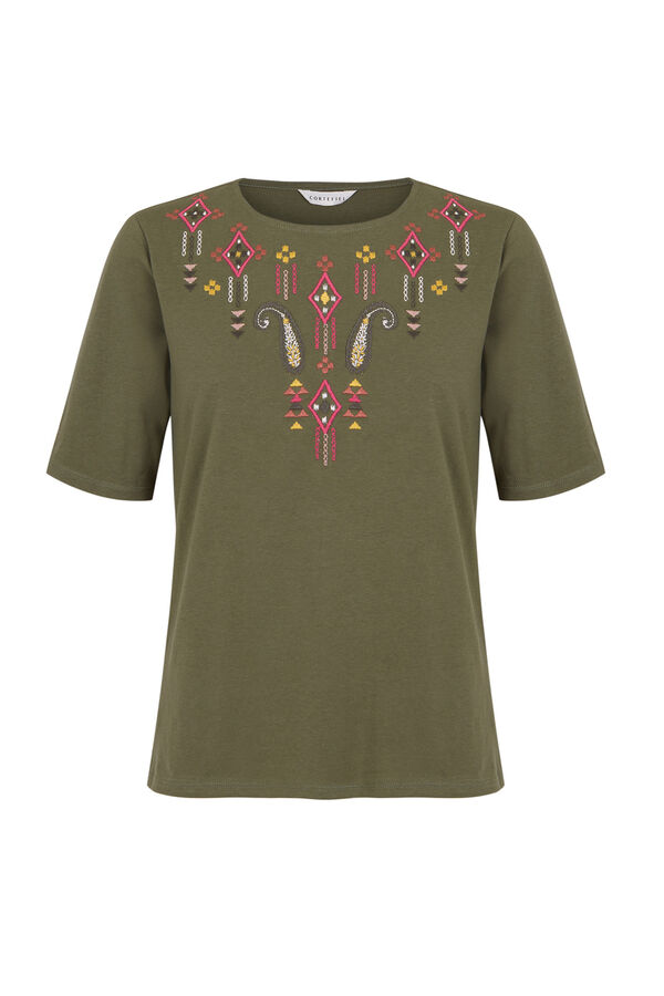 Cortefiel T-shirt bordada com decote redondo Verde