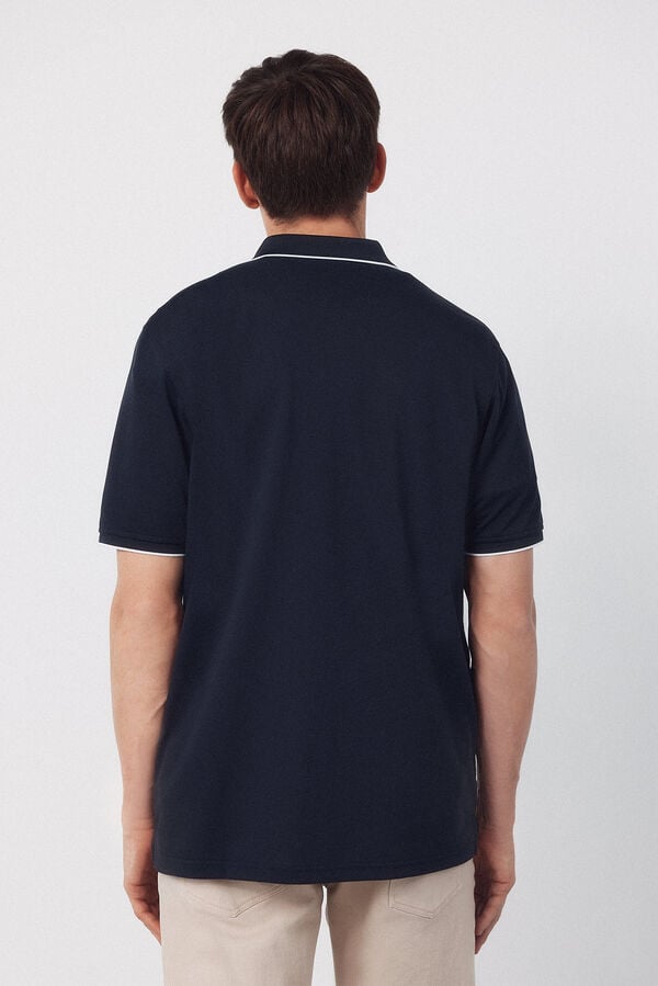 Cortefiel Coolmax&reg; jacquard collar polo shirt Navy