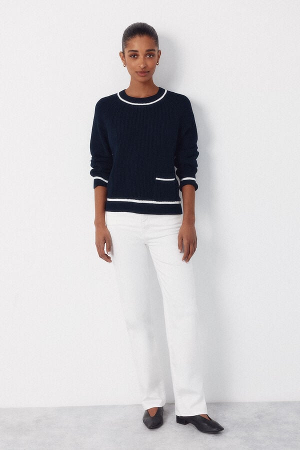 Cortefiel Contrast combination jumper Navy