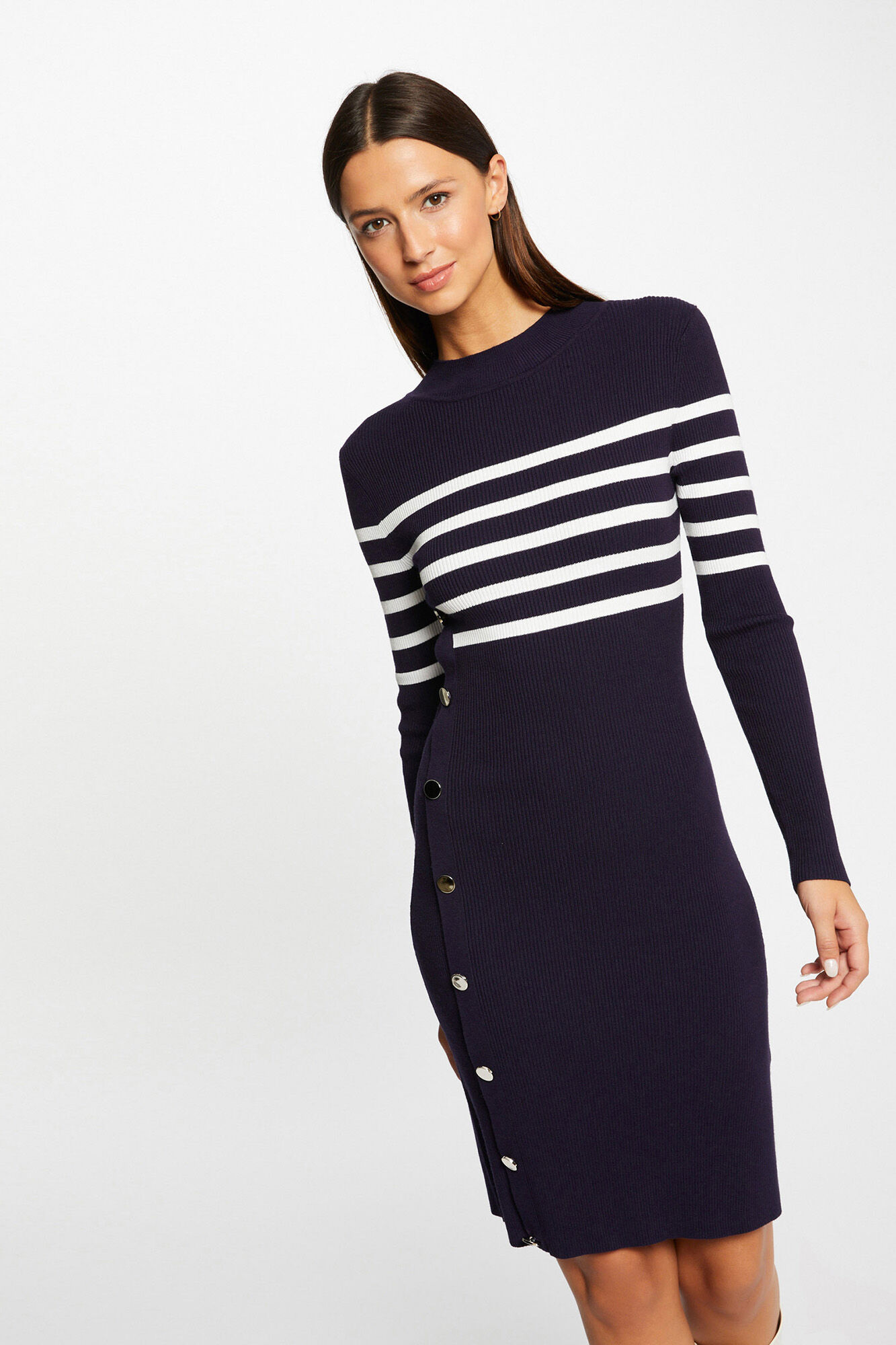 Fitted jersey knit dress with buttons Women s dresses and