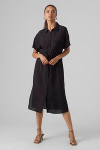 Cortefiel Short-sleeved midi shirt dress Black