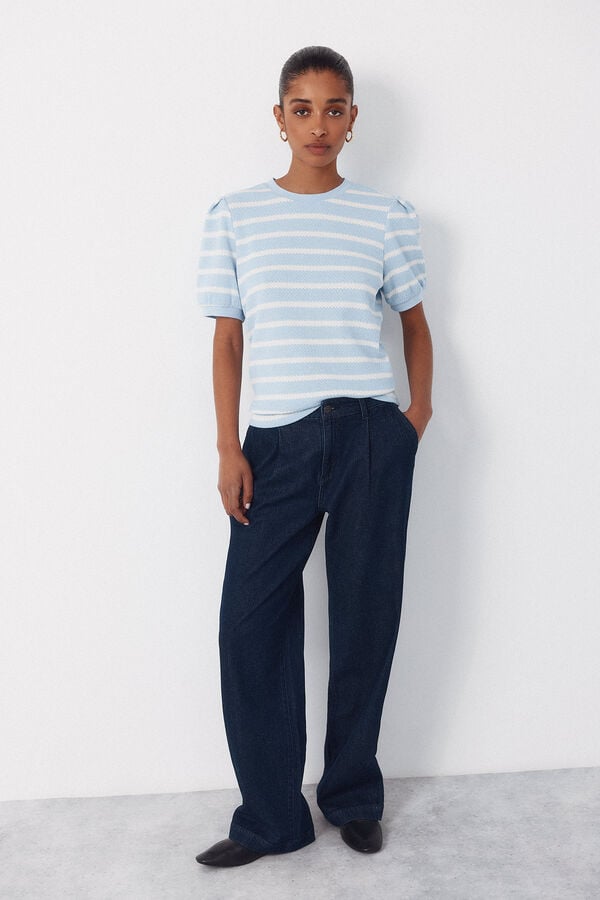 Cortefiel Striped structured top Blue
