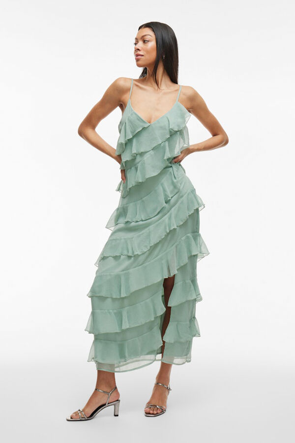 Vila Vestido de festa midi com babados Verde