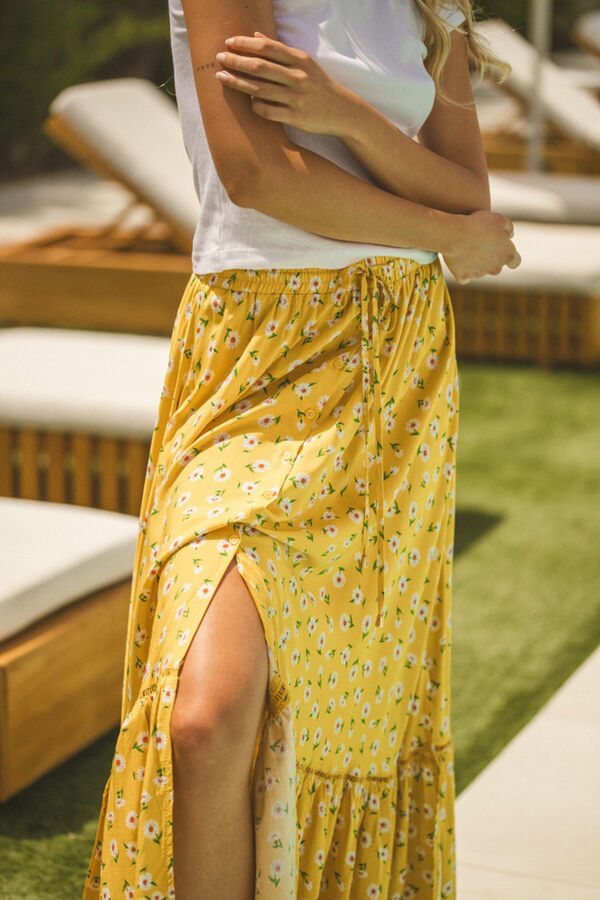 Cortefiel Maxi skirt Printed yellow