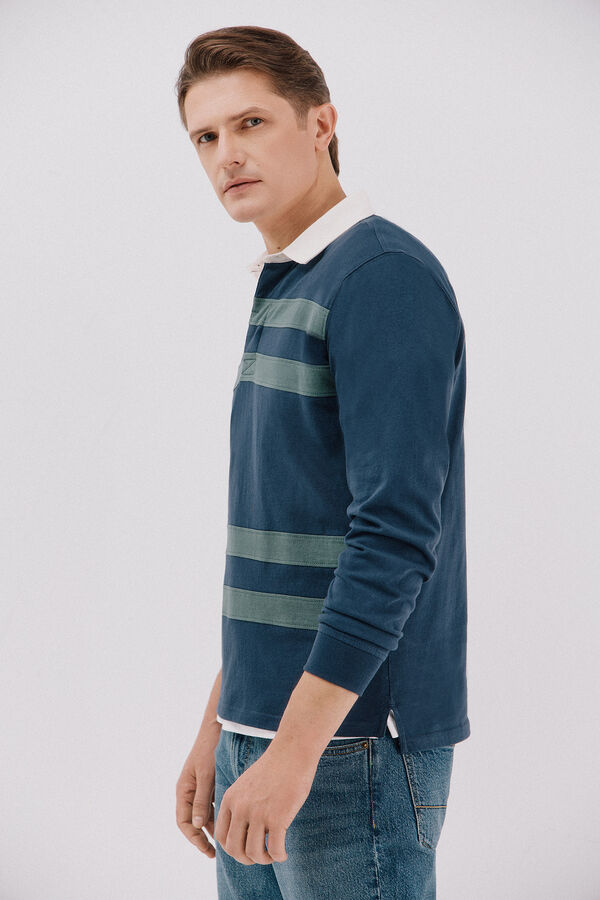 Cortefiel Striped rugby polo shirt Navy