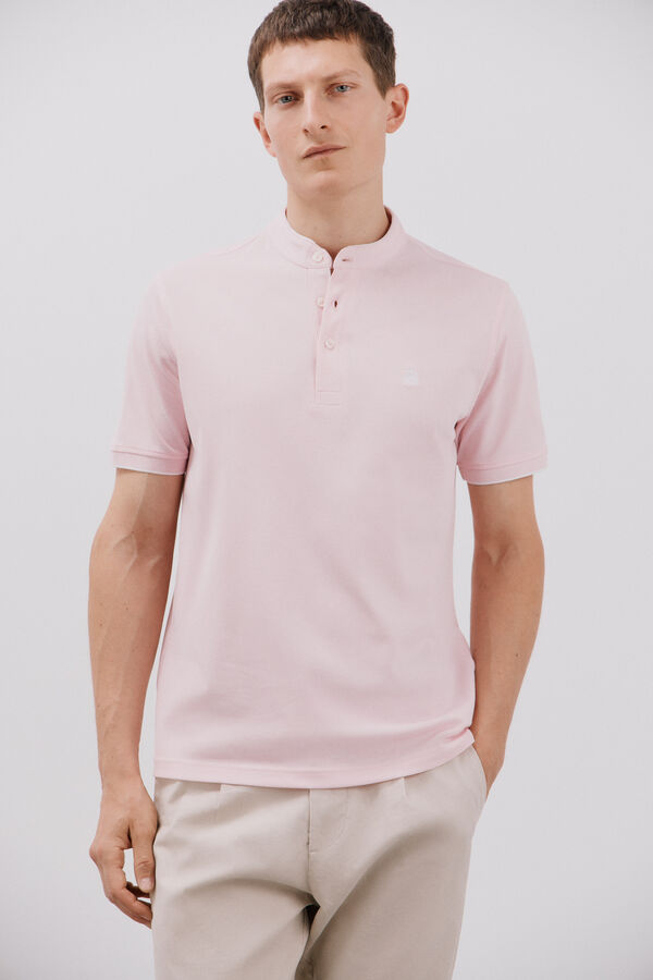Cortefiel Mandarin collar polo shirt Pink