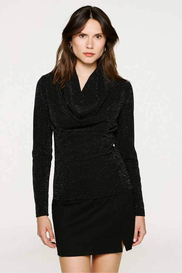 Selected Top de manga comprida com glitter  Preto