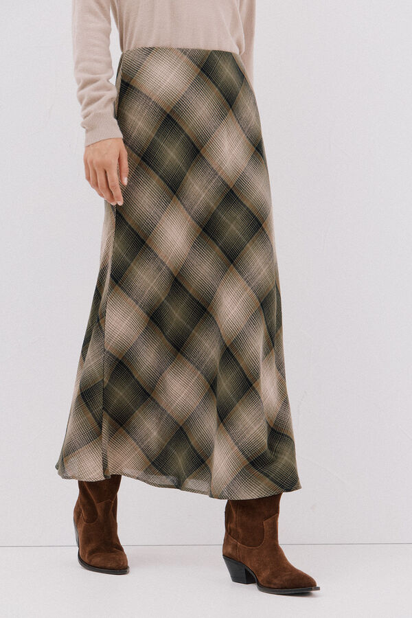Cortefiel Checkered midi skirt Printed green