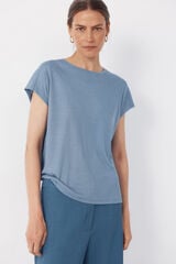 Cortefiel Hemstitch T-shirt Blue