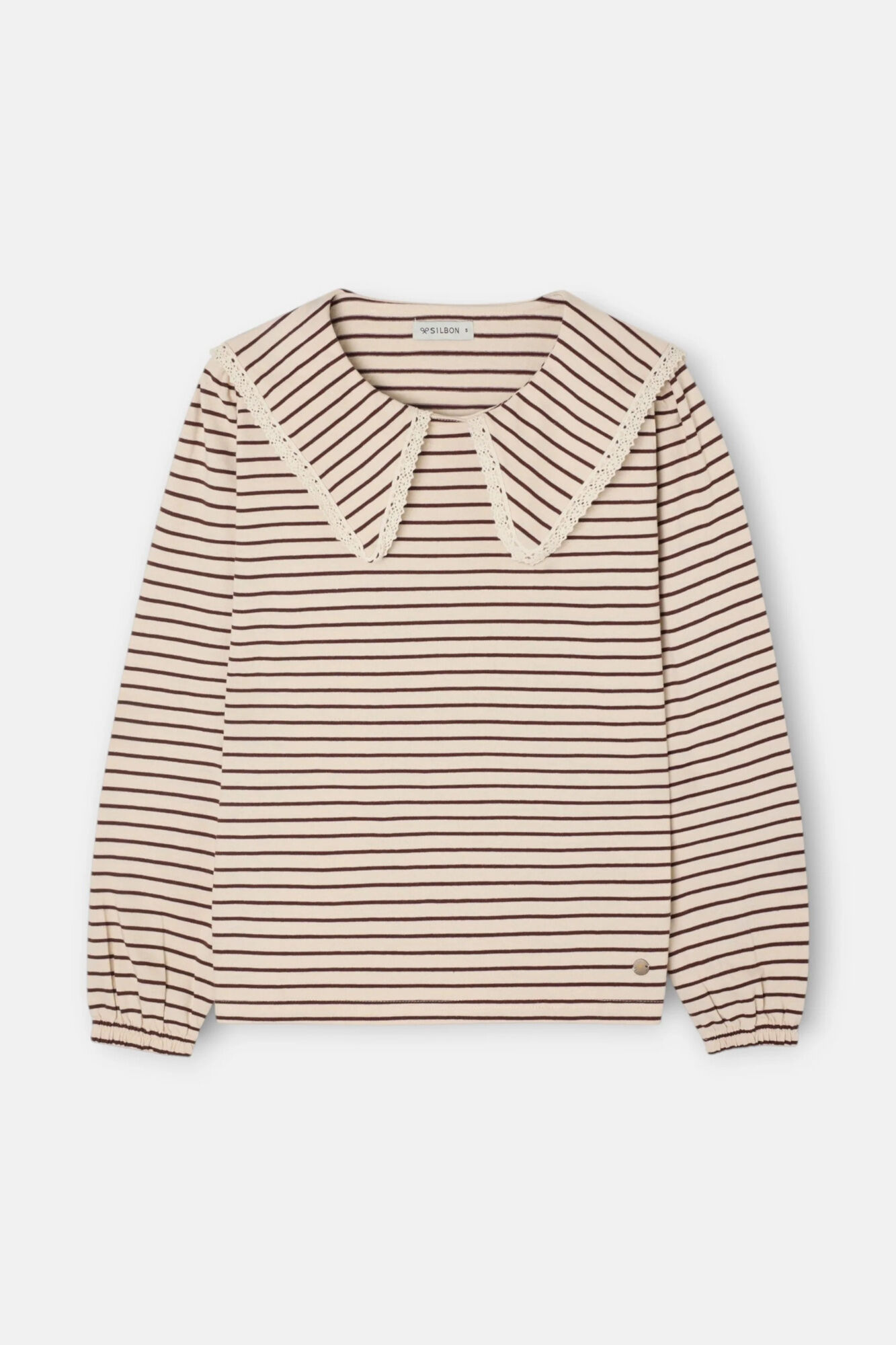 Silbon T-shirt de manga comprida com gola bobo &agrave;s riscas