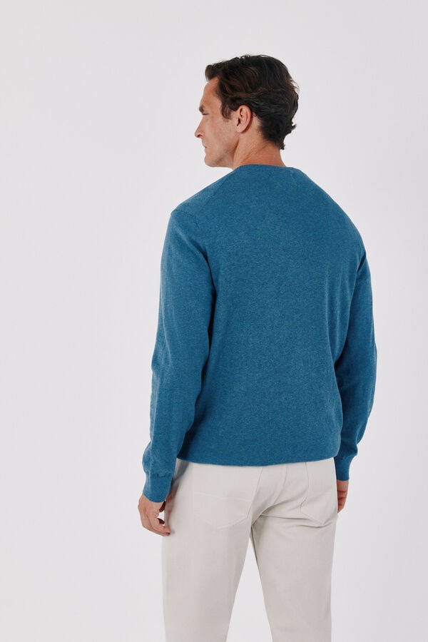 Cortefiel Cotton cashmere knit crew neck jumper Blue