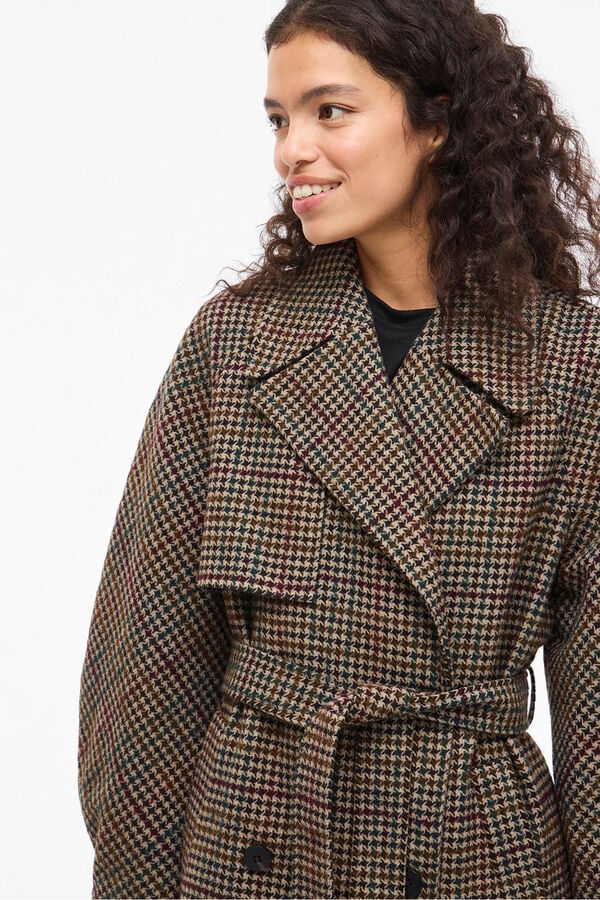 Vila Abrigo largo de lana con cuadros Marrón