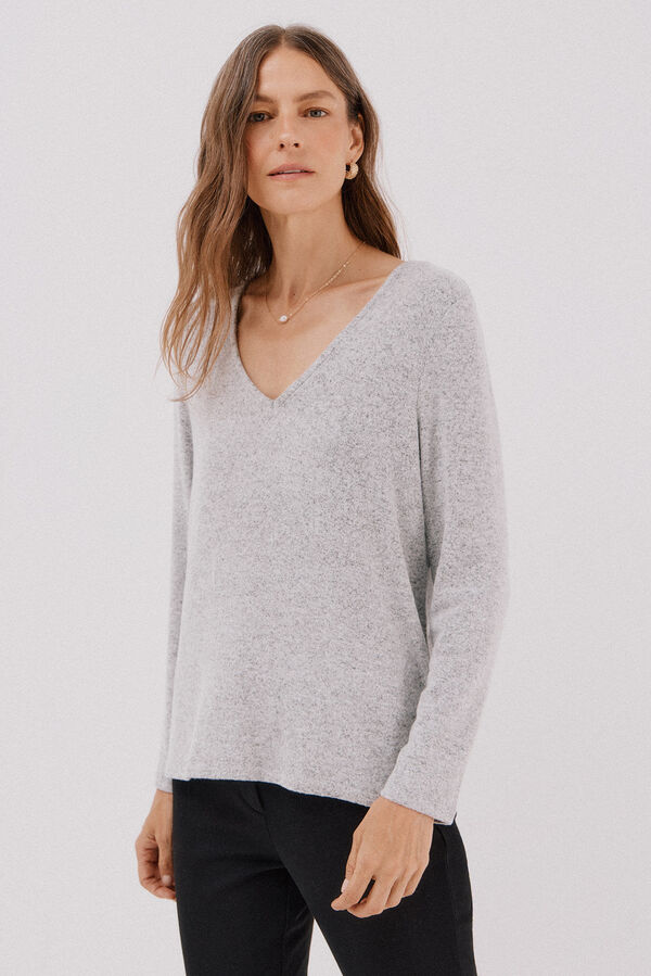Cortefiel Camiseta básica cuello pico Gris