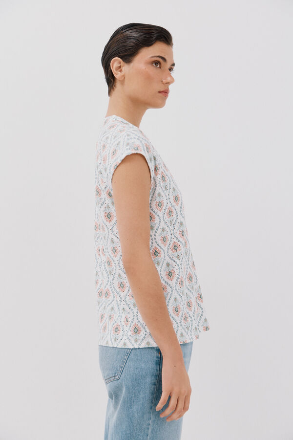 Cortefiel Openwork  knit  t-shirt Printed white