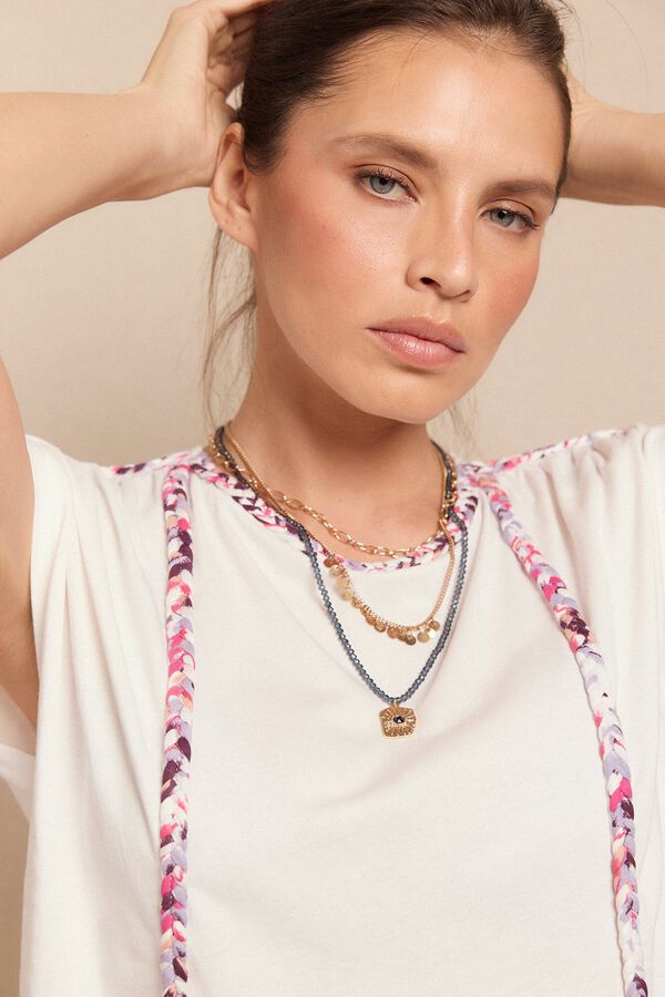 Slowlove Camiseta trenza fruncida Marfil