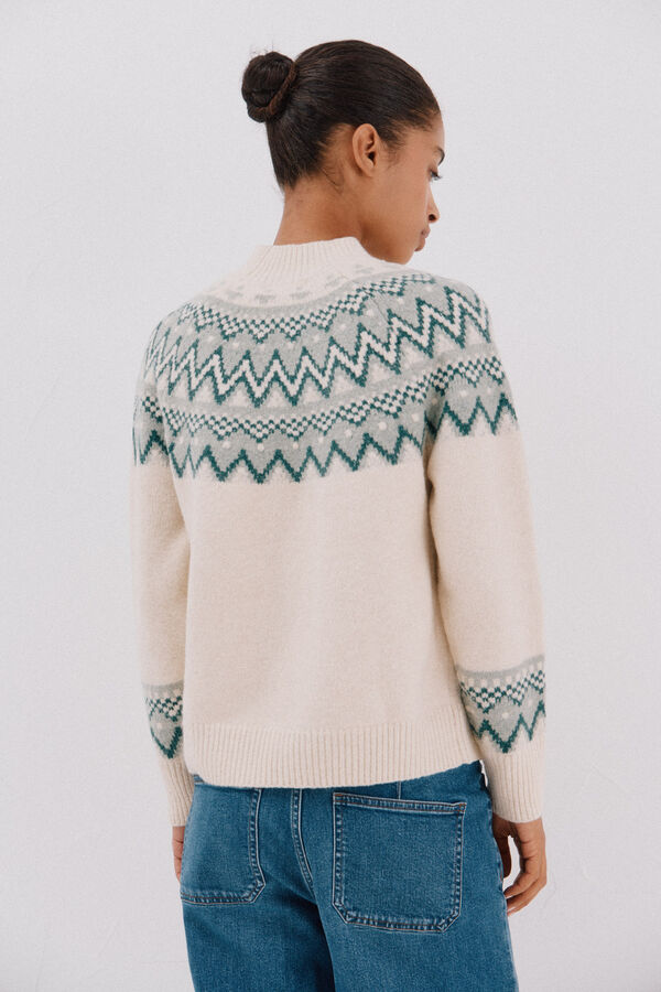 Cortefiel Placement jacquard jumper. Ivory