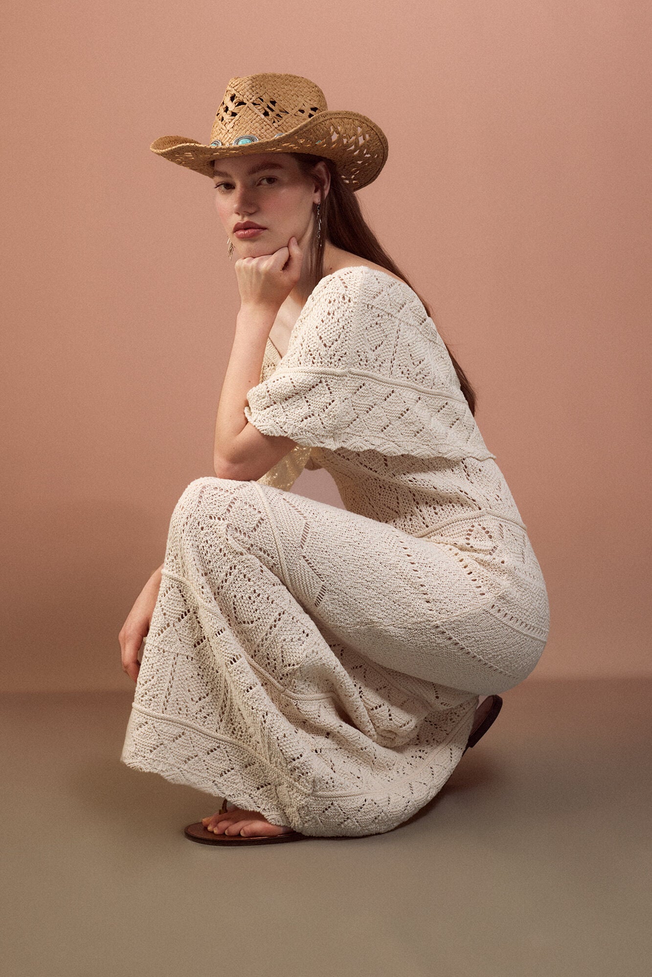 Slowlove Vestido decote rendado com folho