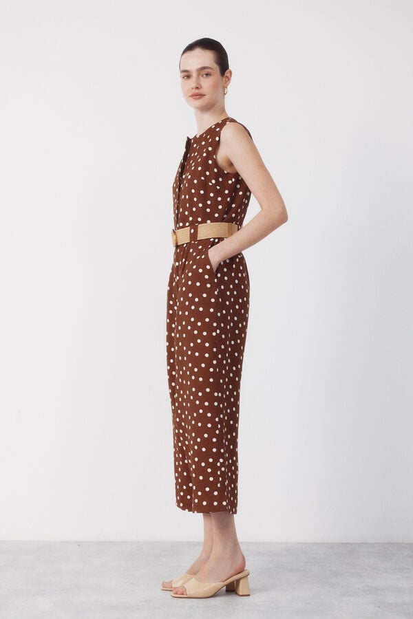Cortefiel Belted jumpsuit Printed beige
