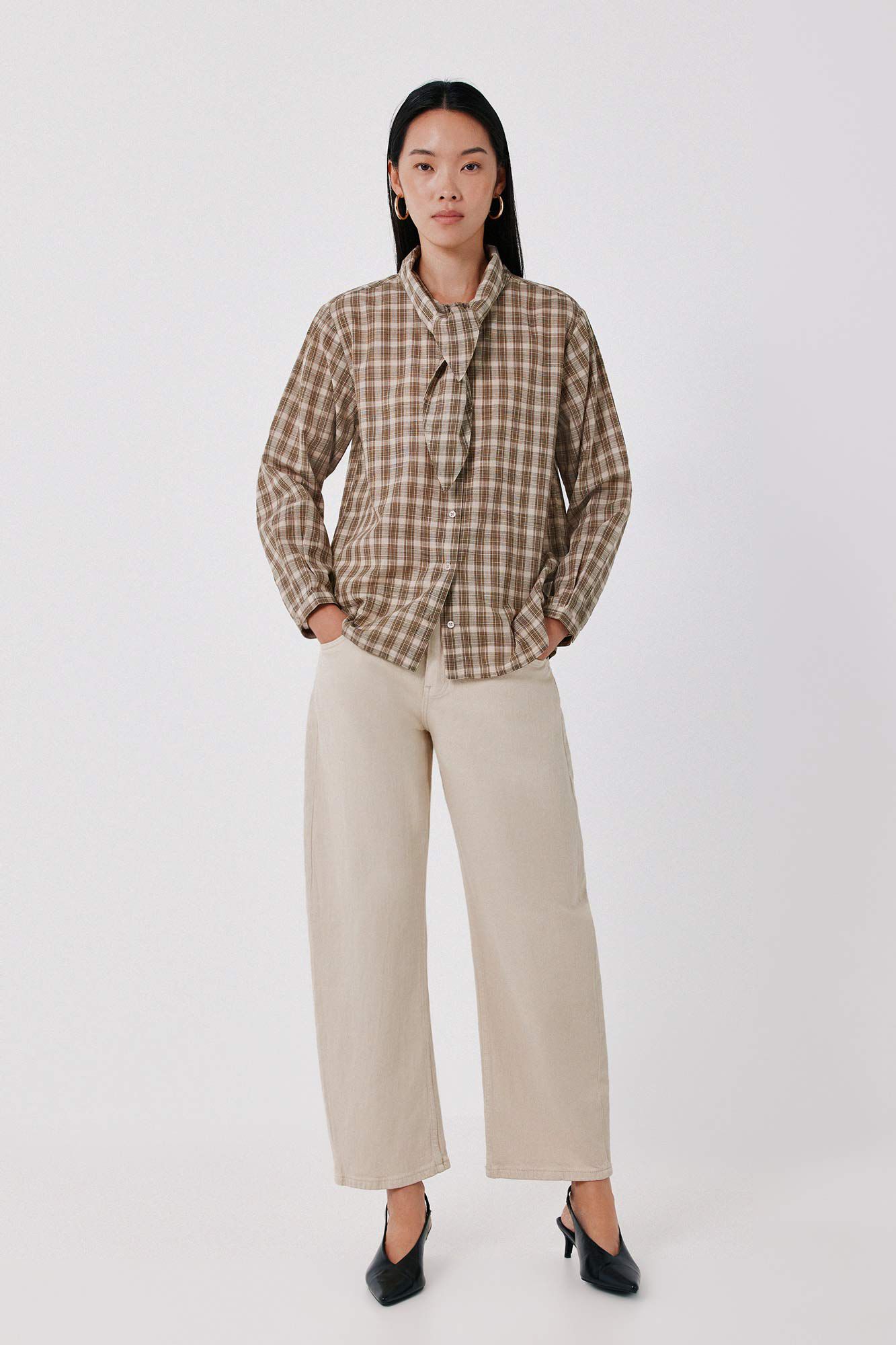 Cortefiel Plaid tie shirt