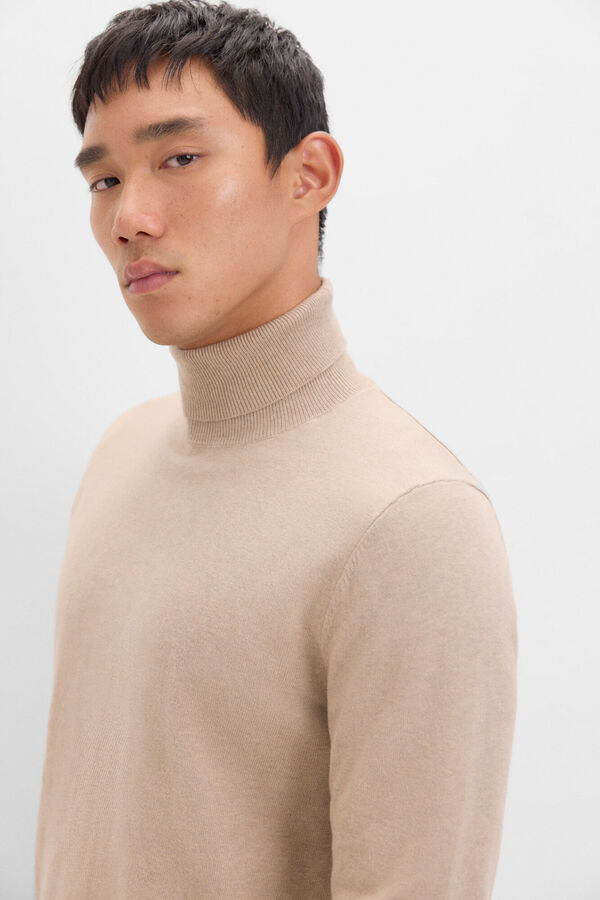 Cortefiel Cotton/silk cashmere high neck jumper  Beige