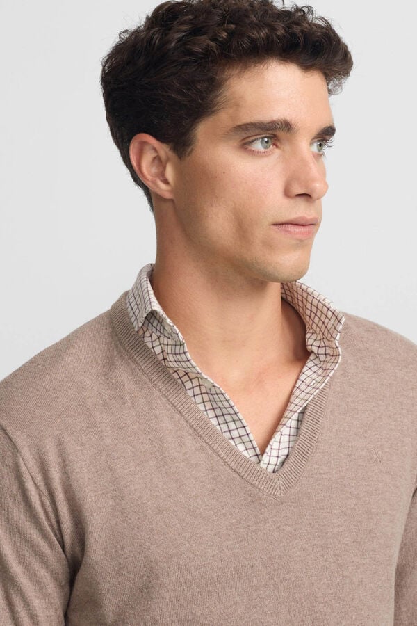 Silbon Camisola retrô com gola em V Castanho