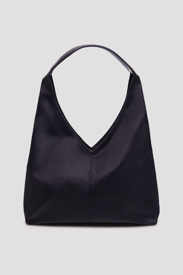 Cortefiel Nylon hobo bag Dark brown