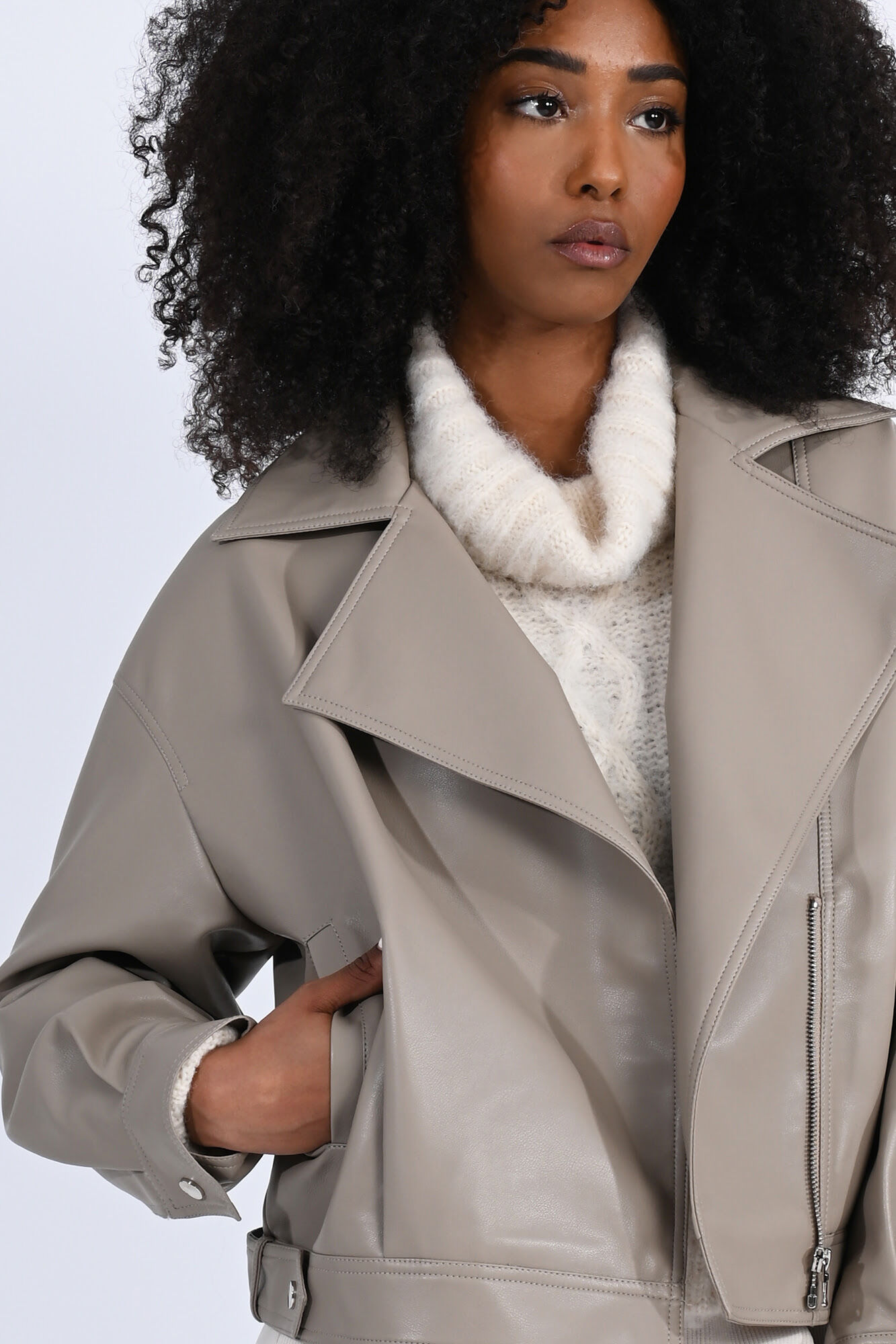 Faux leather jacket with lapel collar Women s jackets Cortefiel