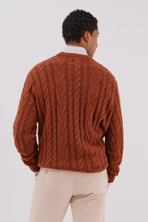 Cortefiel Wool knit crew neck sweater Orange