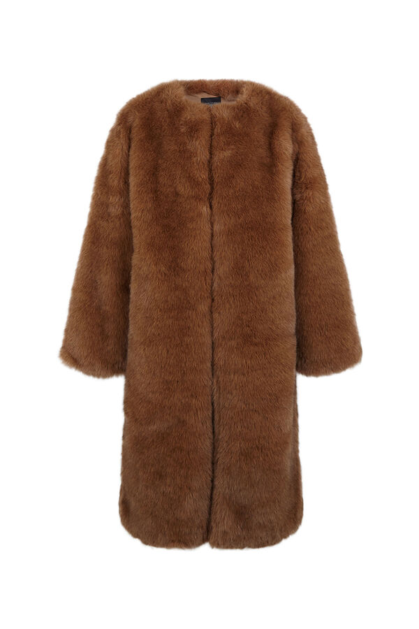 Cortefiel Long faux fur coat Beige