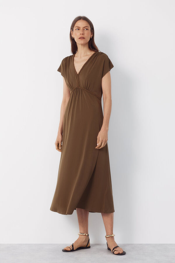 Cortefiel Braided print dress Kaki