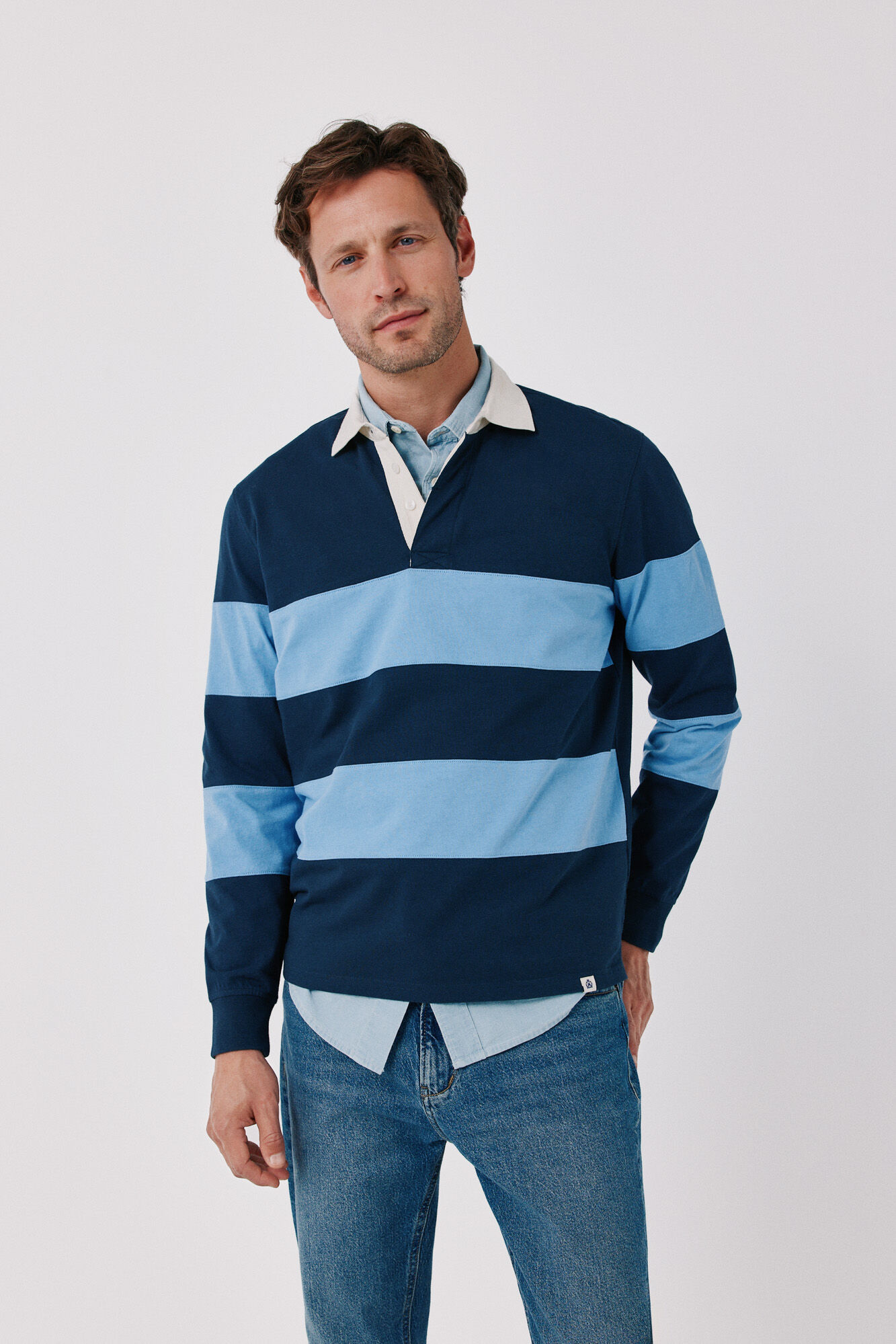 Cortefiel Striped rugby polo shirt