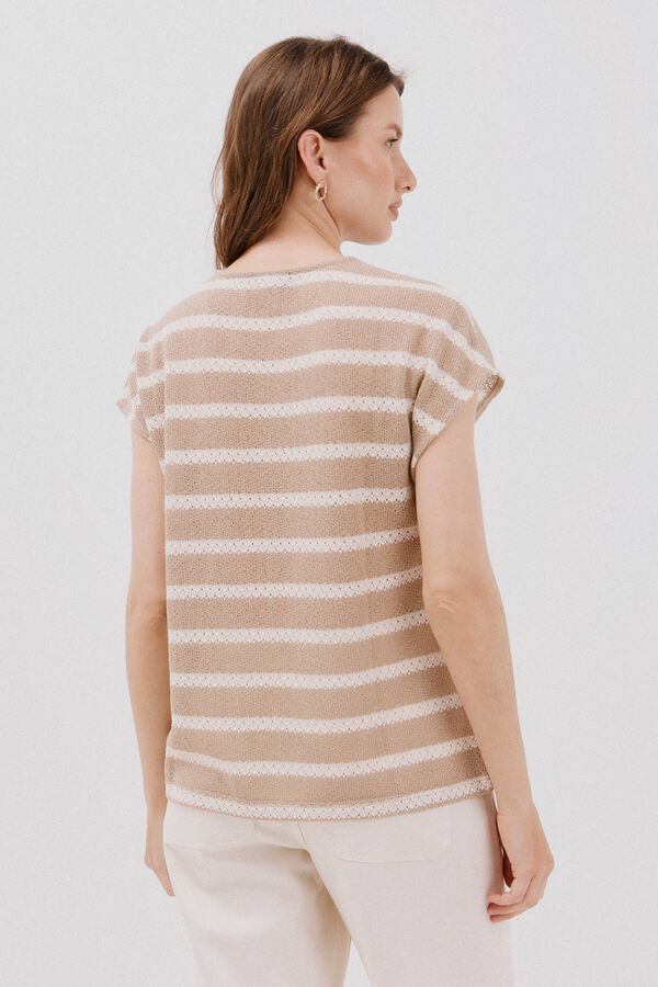 Cortefiel striped structured t-shirt Ivory