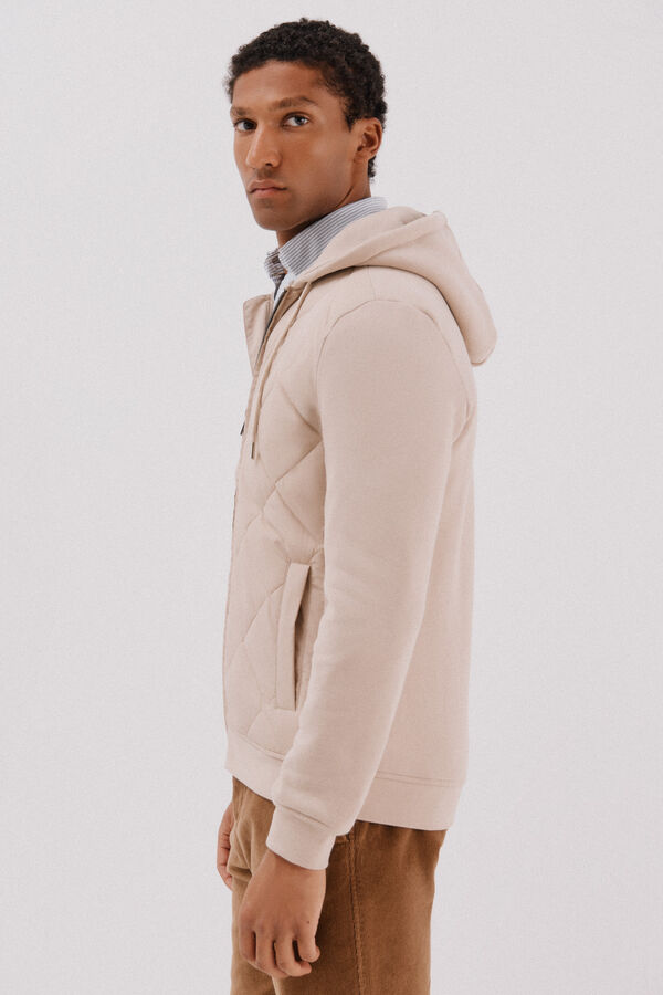 Cortefiel Cárdigan capucha tejido combinado Beige