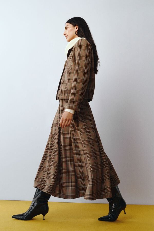 Cortefiel Plaid midi cape skirt Nude
