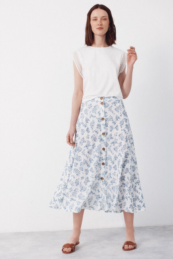 Cortefiel Midi circle skirt Printed blue