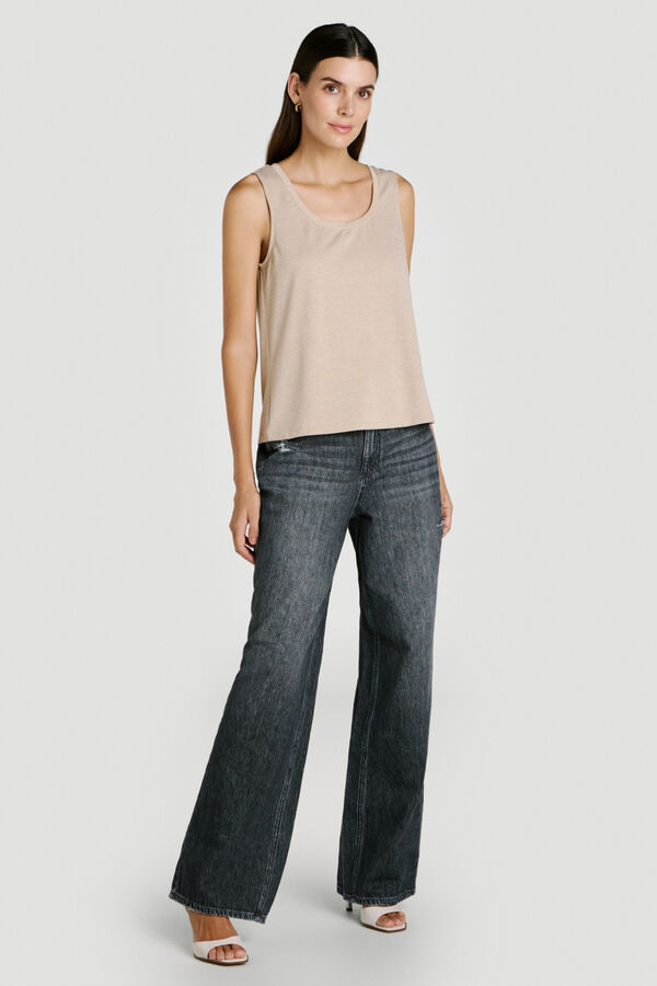 Vila Top de mulher sem mangas com l&uacute;rex Tostado