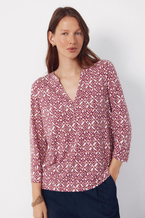Cortefiel Basic top with mandarin collar Printed brown