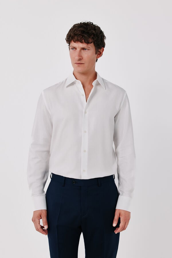 Cortefiel Striped cotton Tencel dress shirt White