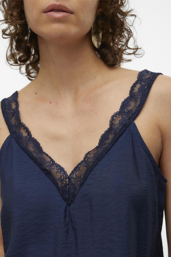 Cortefiel Vest top with lace  Navy