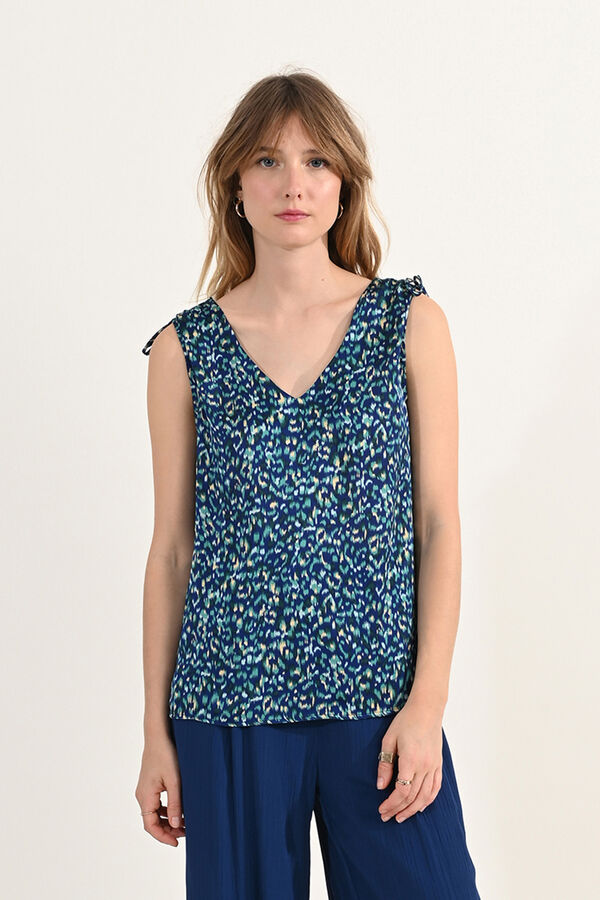Cortefiel Women's printed sleeveless top with ties Blue