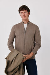 Cortefiel Cotton cashmere knit zip fastening cardigan Beige