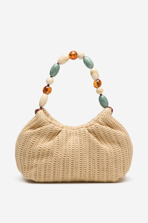 Cortefiel Raffia bag with fancy handle Nude