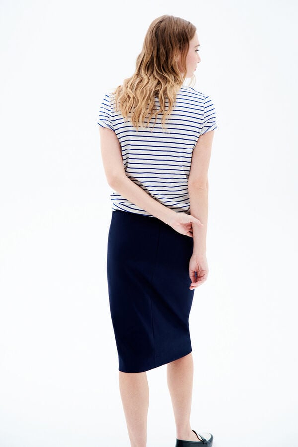Cortefiel Straight midi skirt with golden buttons Navy
