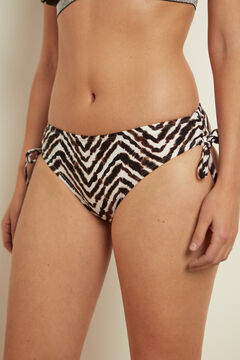 Cortefiel Zebra print ruched side bikini bottoms Ecru