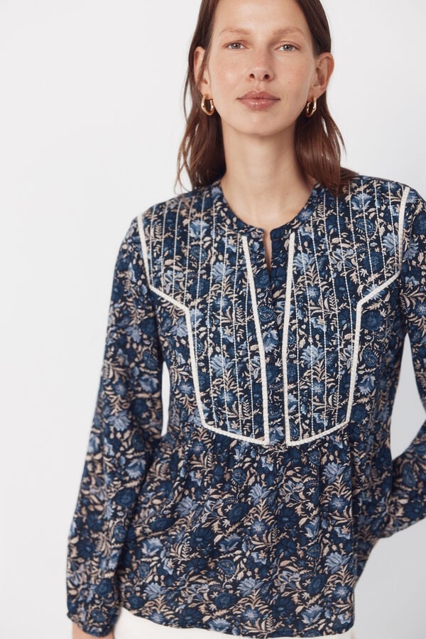 Cortefiel Padded mandarin blouse Printed blue