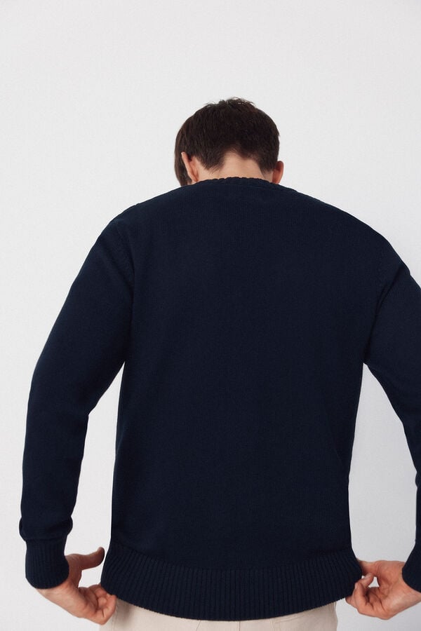 Cortefiel Cable knit round neck jersey-knit  Navy