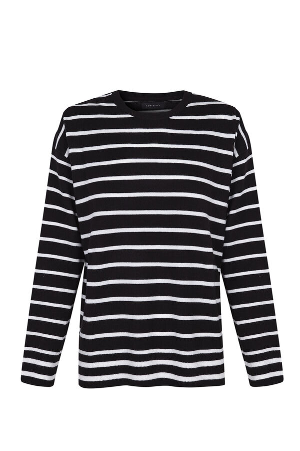 Cortefiel Two-tone striped jumper Black