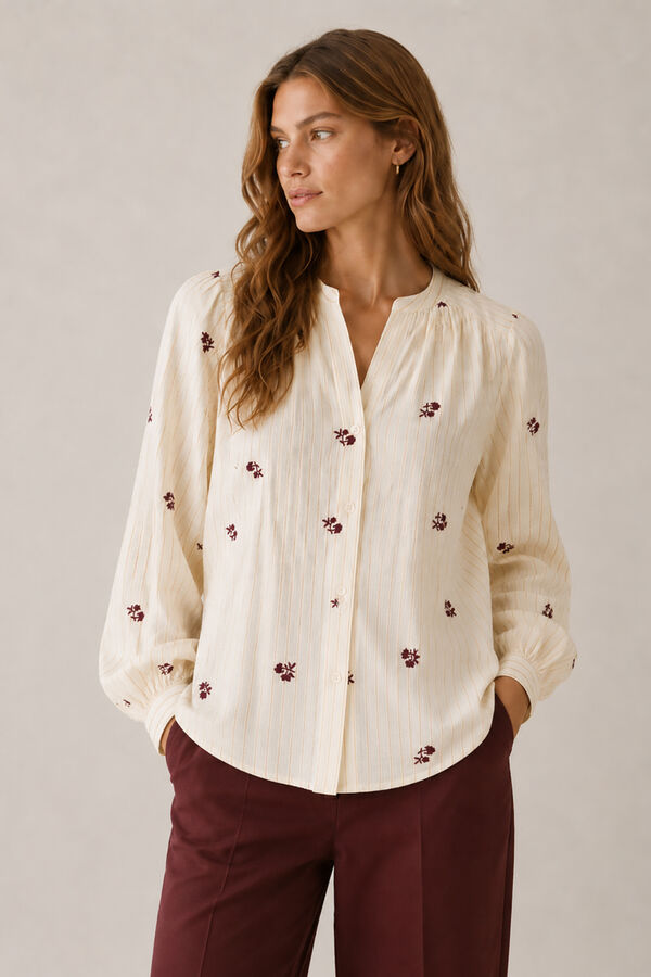 Vila Blusa fluida com bordados florais Tostado